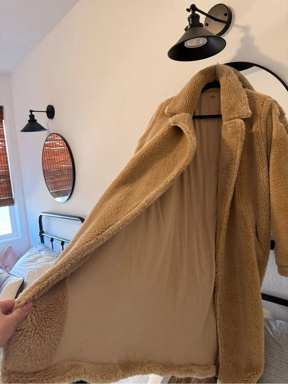 ALO Yoga Foxy Sherpa Long Teddy Coat in Camel